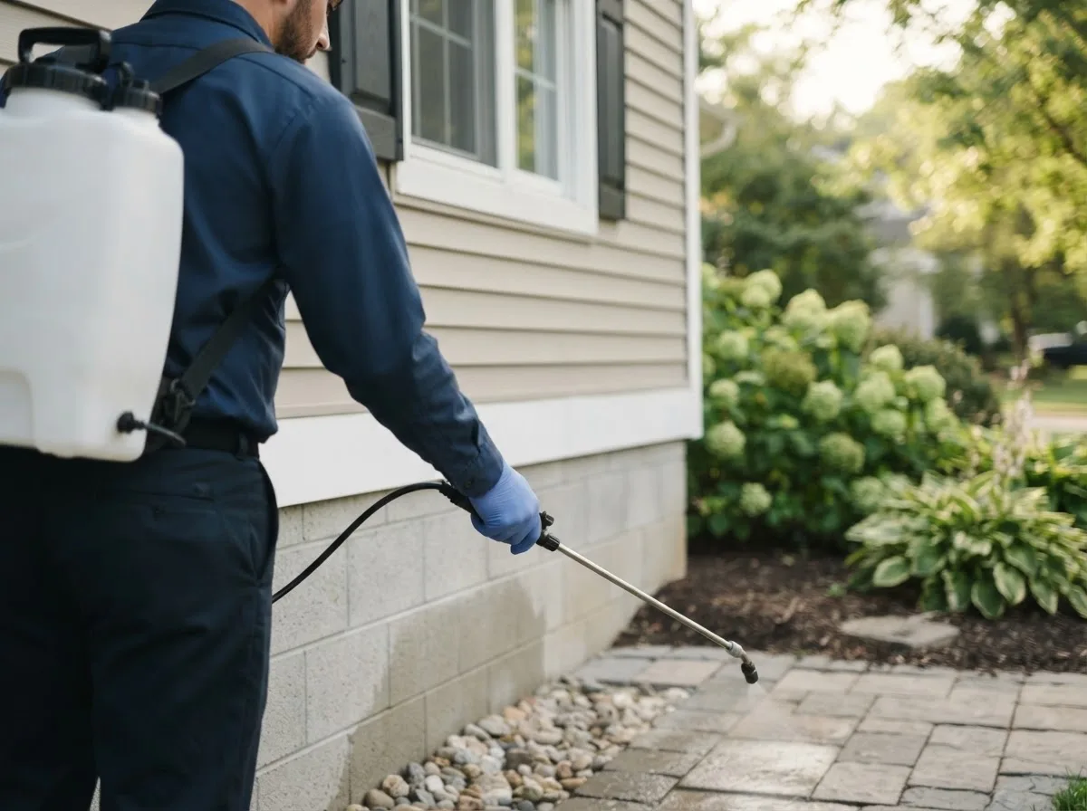 Pest control technician inspecting a home in Mertztown, PA